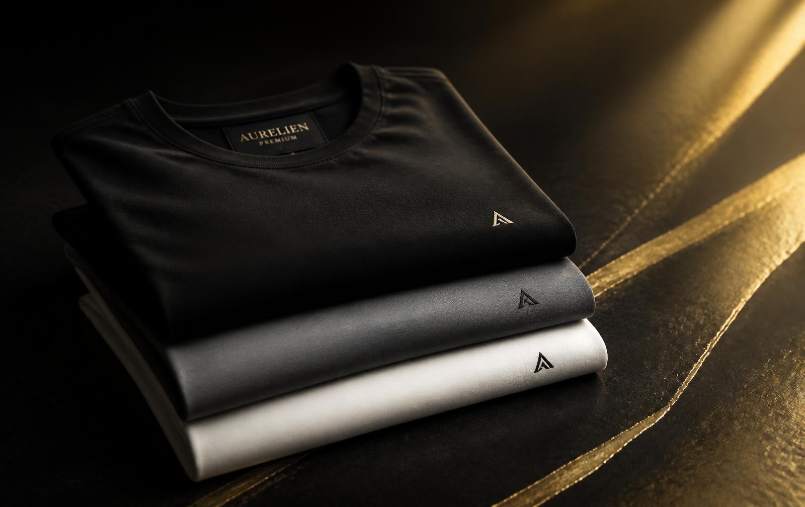 Stack of folded premium EcomifyGlobal t-shirts